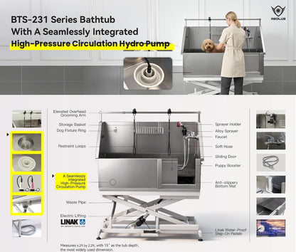 BTS 231E Stainless Steel electric lift dog bath with hydro pump