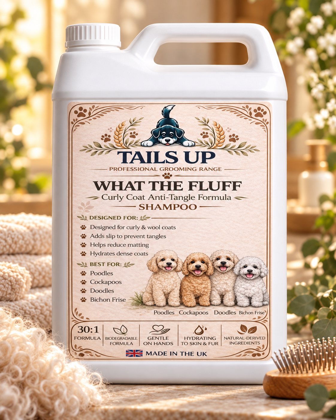 Tails Up What The Fluff Anti-Tangle Dog Shampoo for Curly Coats